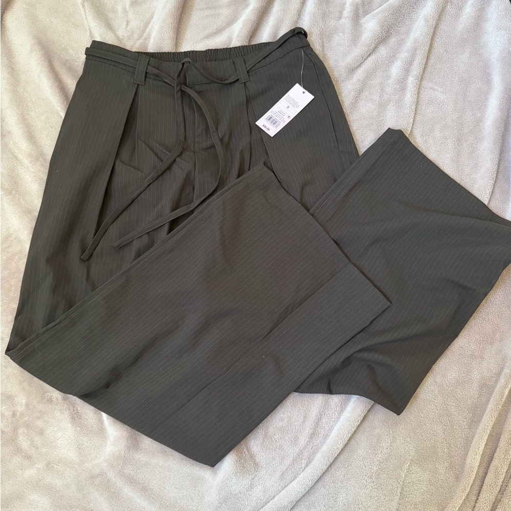 Wild Fable mid rise tie slouchy wide legs trousers in dark brown stripes size S